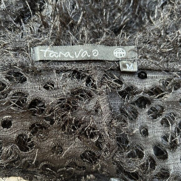 Tara Vao Women's Fuzzy Sweater Medium Open Knit Sheer Faux Fur Black Cozy - Picture 3 of 8